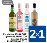 Oferta de En Whisky JOHN COR, Ginebras SHERITON y Crema de orujo PUNTEMIÑO en Carrefour