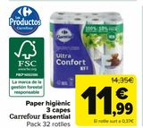 Oferta de Papel higiénico 3 capas Carrefour Essential por 11,99€ en Carrefour