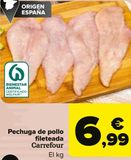 Oferta de Pechuga de pollo fileteada Carrefour por 6,99€ en Carrefour