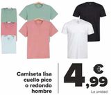 Oferta de Camiseta lisa cuello pico o redondo hombre por 4,99€ en Carrefour