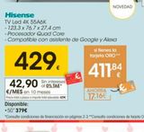 Oferta de Televisores Hisense por 429€ en Eroski