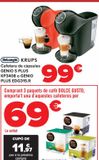 Oferta de DëLonghi KRUPS Cafetera de cápsulas GRNIO S PLUS KP3408 o GENIO PLUS EDG315.R por 99€ en Carrefour