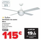 Oferta de Sulion Ventilador de techo Mara  por 115€ en Carrefour
