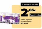 Oferta de Papel higiénico skin care plus RENOVA. pack 6 rollos por 2,85€ en Supeco
