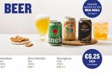 Oferta de BEER  Heineken Beer 330ml  Birra Moretti Beer 330ml  KEN ORIG A  inek  AIRRA  Strongbow Cider 330ml  VAUTENTICA  MOR  Upgrade options for the MEAL DEALS See page 3  STRONCHOW  €6.25  EACH (€1.89/100ml por 625€ en Ryanair
