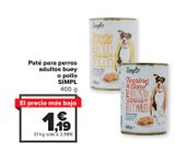 Oferta de Paté para perros adultos buey o pollo SIMPL por 1,19€ en Carrefour Market