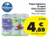 Oferta de Papel higiénico 3 capas Ultra Confort Carrefour por 4,69€ en Carrefour Market