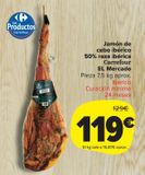 Oferta de Jamón de cebo ibérico 50% raza ibérica Carrefour por 119€ en Carrefour Market