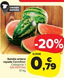 Oferta de Sandía entera raya Carrefour por 0,79€ en Carrefour Market