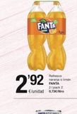 Oferta de 2'92  FANTA  Refresco naranja o limón FANTA 21 pack 2  €/unidad 0,73€/  zero AZUCARES  en SPAR Fragadis