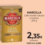 Oferta de MARCILLA  Cafe  WEKA  GRAN AROMA NATURAL  MARCILLA  Café molido natural a mezcla, 250 g  2,35€  9,40€/KG CON LV.A 2,59€ 10,36€/KG  en CashDiplo