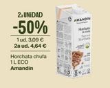 Oferta de 2a UNIDAD  -50%  1 ud. 3,09 € 2a ud. 4,64 €  Horchata chufa 1L ECO Amandín  col  AMANDIN  Horchata decad Tend Horchata  IN LAN ONCE  en Veritas