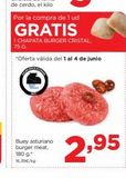 Oferta de Por la compra de 1 ud  GRATIS  1 CHAPATA BURGER CRISTAL, 75 G.  *Oferta válida del 1 al 4 de junio  Buey asturiano burger meat. 180 g." 16,39€/kg  2,95  en Alimerka