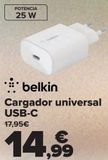Oferta de Belkin Cargador universal USB-C por 14,99€ en Carrefour