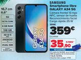 Oferta de SAMSUNG Smartphone libre GALAXY A34 5G por 359€ en Carrefour