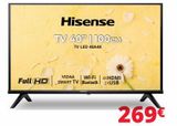 Oferta de Full HD  Hisense  TV 40" | 100CM  TV LED 40A4K  VIDAA Wi-Fi SMART TV Bluetooth  4XHDMI 2XUSB  en Dynos Informática