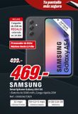Oferta de INCLUYE  Cargador de 25W de REGALO valorado en 24.90€  400 435.  32 mpx Cámara frontal  Procesador de Ocho Núcleos hasta 2,4 Ghz  Tu pantalla más segura  469,- SAMSUNG  Smartphone Galaxy A54 5G  • Bat por 2490€ en Media Markt