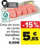 Oferta de Cinta de lomo de cerdo en filetes Carrefour  por 5,85€ en Carrefour
