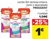 Oferta de Leche Sin Lactosa entera, semi o desnatada PRÉSIDENT  por 1€ en Carrefour
