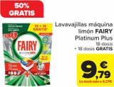 Oferta de Lavavajillas máquina limón FAIRY Platinum Plus  por 9,79€ en Carrefour