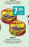 Oferta de ORTIZ 7,2⁹€  kg  ORTIC  ORTIZ Bonito del norte en escabeche o en aceite de oliva, 250g(175gPE)  en Hiber