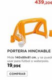 Oferta de COMPRAR  INTEX  PORTERIA HINCHABLE  Mide 140x89x81 cm, y se puede usar para fútbol o waterpolo.  19,99€  por 19,99€ en La tienda en casa