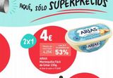 Oferta de AQUÍ, SÓLO SUPERPRECIOS  4€  CON 2x1  "Media de mercado:  TE AHORRAS UN  4,25€ 53%  2x1  ARIAS Mantequilla Fácil de Untar 235g. el kilo le sale a 17,02€  ARIAS  FÁCIL UNTAR  ARIAS  H  en PrimaPrix