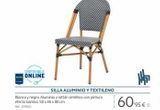 Oferta de DISPONIBLE ONLINE  Blanco y negro Aluminio y rattán sintético con pintura efecto bambú. 58 x 46 x 88 cm.  Rot: 209845  SILLA ALUMINIO Y TEXTILENO  60.95 €  en Makro