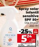 Oferta de SPRAY SOLAR INFANTIL SENSITIVE SPF 50+ por 5,24€ en Dia