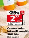 Oferta de CREMA SOLAR INFANTIL SENSITIVE SPF 50+ por 2,77€ en Dia