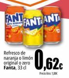 Oferta de Refresco de naranja o limón original o zero Fanta por 0,62€ en Unide Market