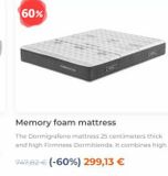 Oferta de 60%  Memory foam mattress  The Dormigrafeno mattress 25 centimeters thick and high Firmness Dormitienda. It combines high  747,82 € (-60%) 299,13 €  por 299,13€ en Dormitienda