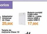 Oferta de Adaptador Universal de Viaje  25,95€  Bateria portátil 5.000 mAh USB A+ cable micro USB X cable USB C  17,95€  por 25,95€ en Orange