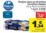 Oferta de Atún claro en aceite de oliva Carrefour Classic por 2,69€ en Carrefour
