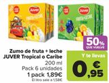 Oferta de Zumo de fruta + leche JUVER tropical o Caribe por 1,89€ en Carrefour