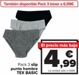 Oferta de Pack 3 slip punto hombre TEX BASIC  por 4,99€ en Carrefour