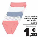 Oferta de Pack 5 bikinis fantasía mujer TEX BASIC  por 5,99€ en Carrefour