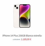 Oferta de IPhone 14 Plus 256GB Blanco estrella  1209,00 1.189,00 €  en K-tuin