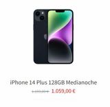 Oferta de IPhone 14 Plus 128GB Medianoche  1.159,00 € 1.059,00 €  por 1059€ en K-tuin