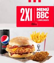 Oferta de KFC | 2x1 Menú BBC + complemento | 19/1/2023 - 2/2/2023